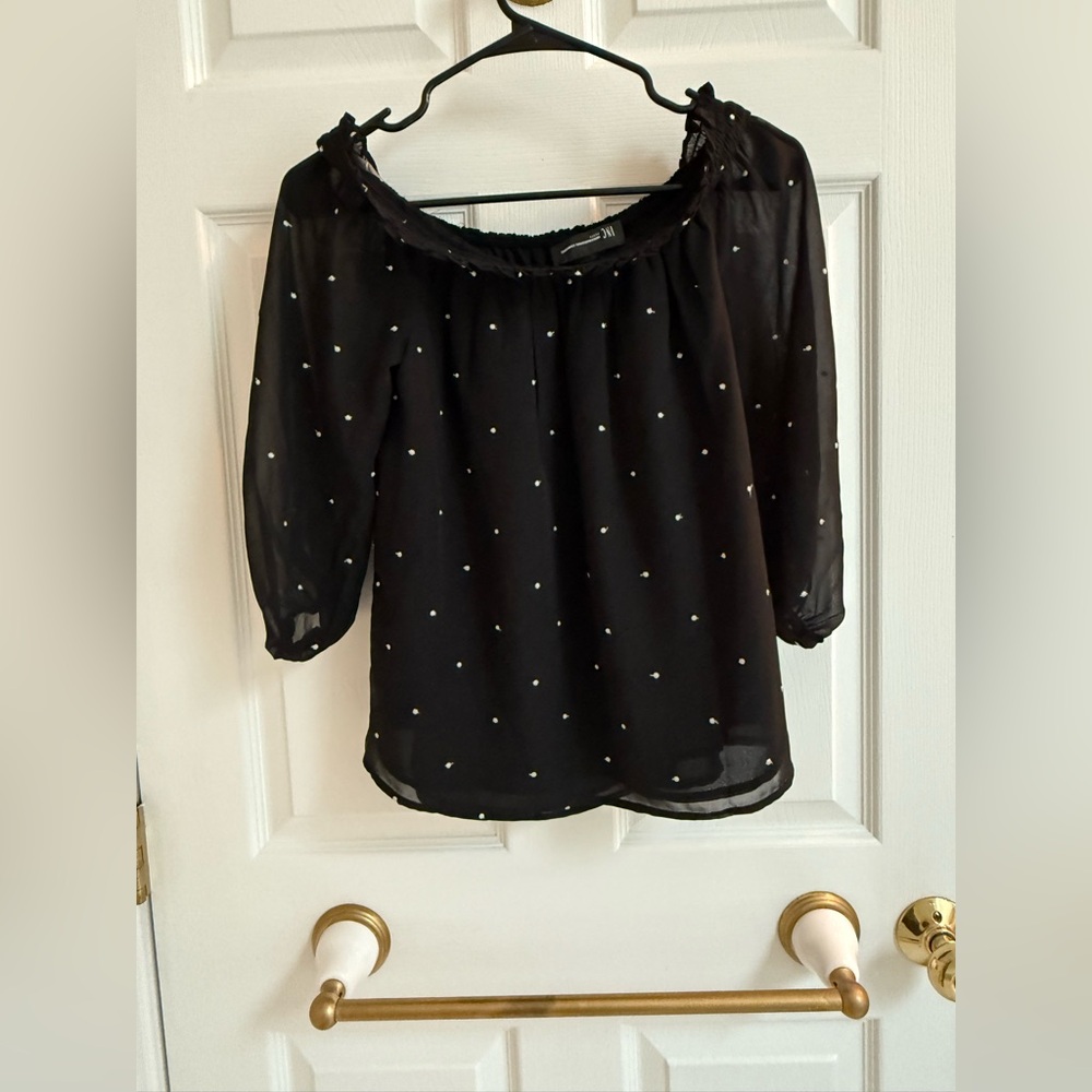 INC Elegant Black Sheer Polka Dot Top- S - Picture 2 of 5